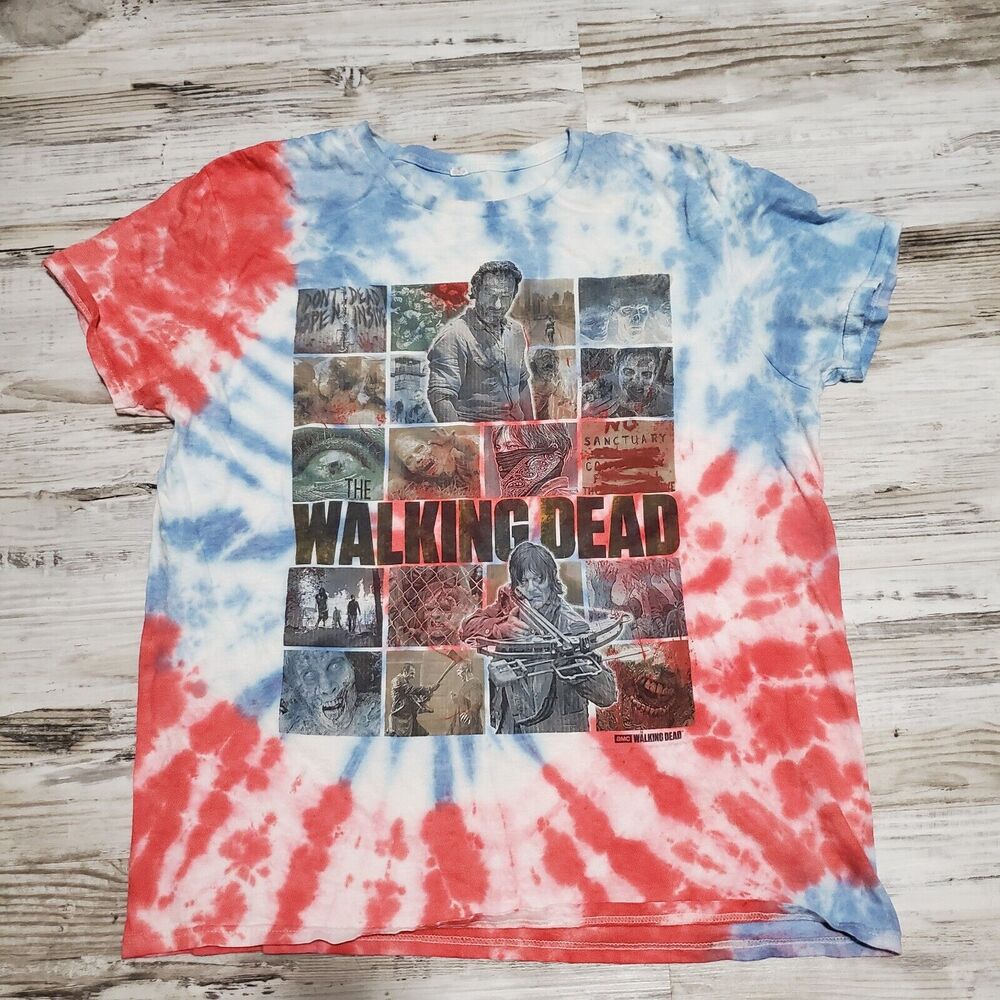 Walking Dead 4th Of July Adult Shirt Size L Spiral Tye Dye Red White & Blue
